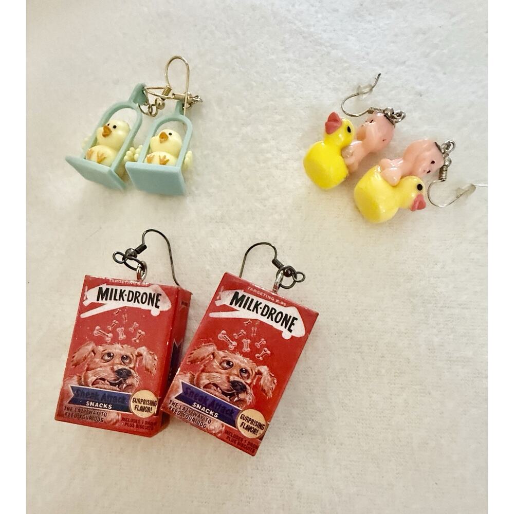 3 Pairs Assorted Dangle Earrings – Cute Fun Random Lot – Baby, Rubber Ducky